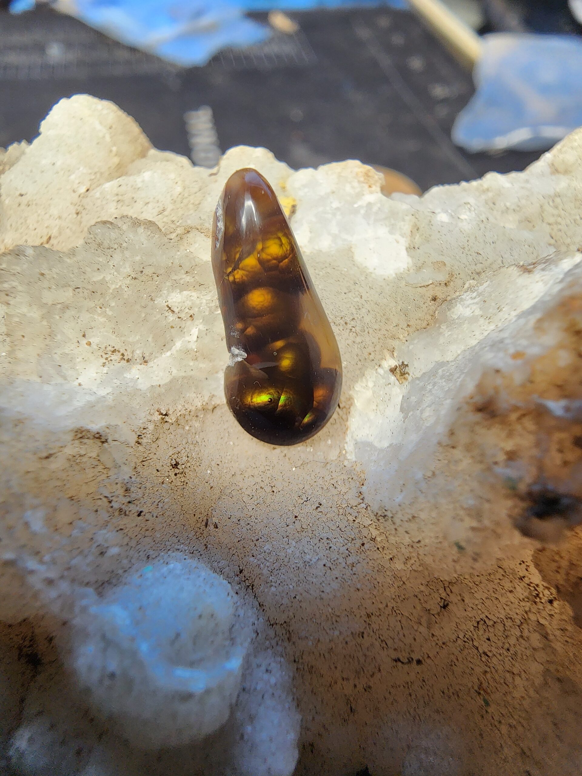 3.5 Teardrop Transparent Fire Agate Cabochon