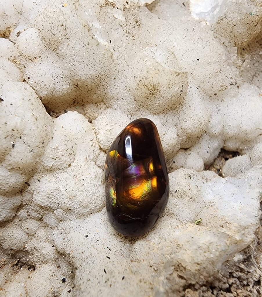 310 5ct 13x9mm Freeform Fire Agate Cabochon -Rainbow Flash