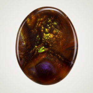 Oval fire agate cabochon 4.4ct with green-gold iridescent flash, Aguascalientes, MX